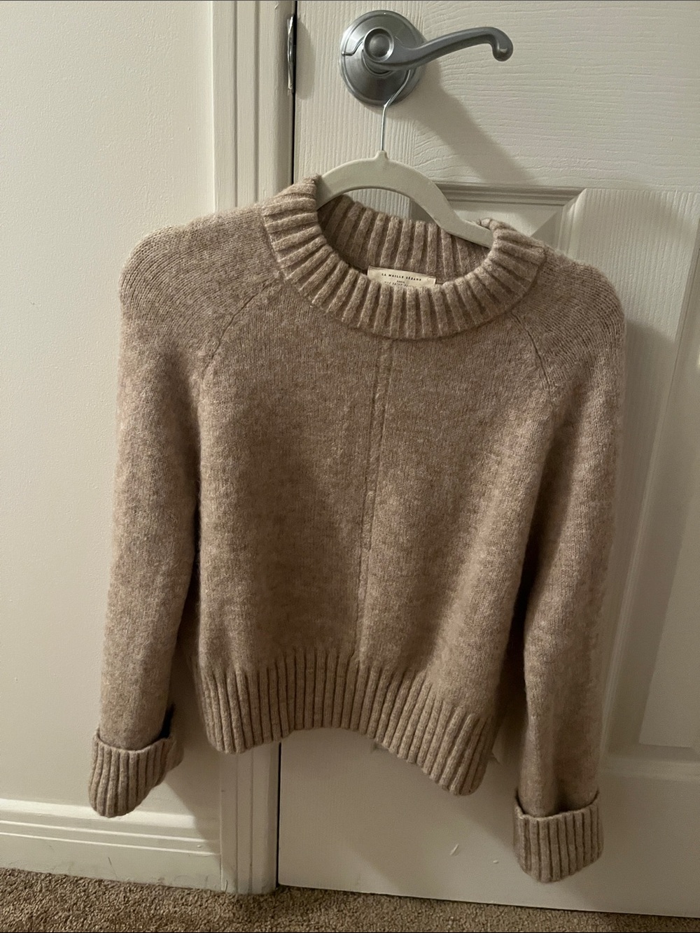 Sezane women’s Crewneck Sweater in Taupe - Classic Rib Trim